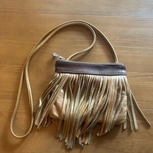 Fringe Tan and Brown Crossbody Bag (Boho Made in USA Genuine Leather)